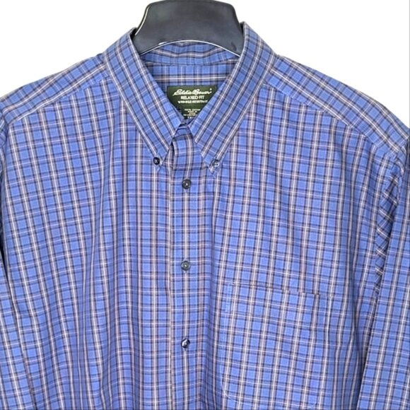 Eddie Bauer Men's Shirt Size XL Tall Blue Plaid Relax Fit Button Down Collar - Picture 2 of 11